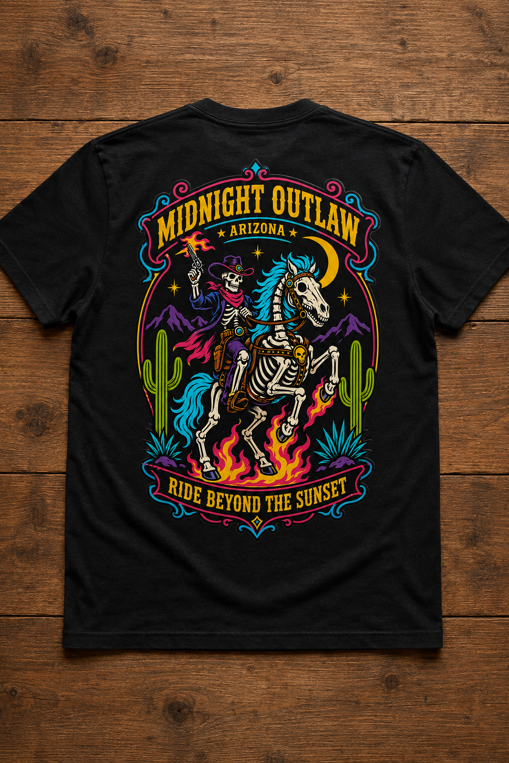 Midnight Outlaw Arizona Skeleton Rider T-Shirt
