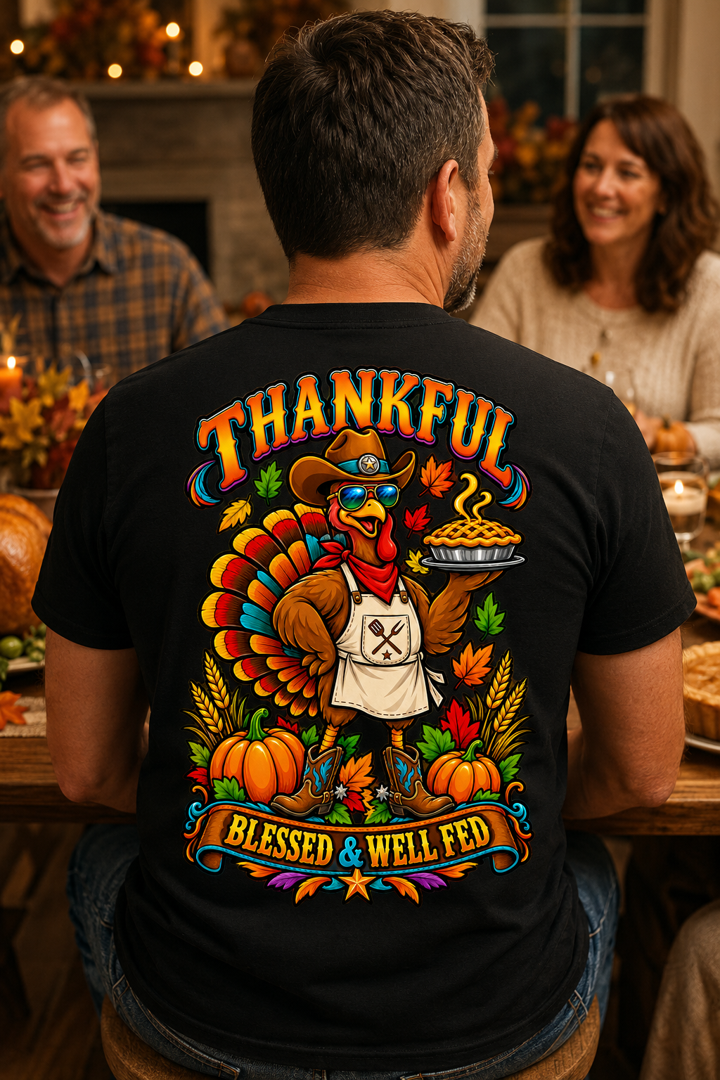 Thankful, Blessed & Well Fed Western Turkey T-Shirt