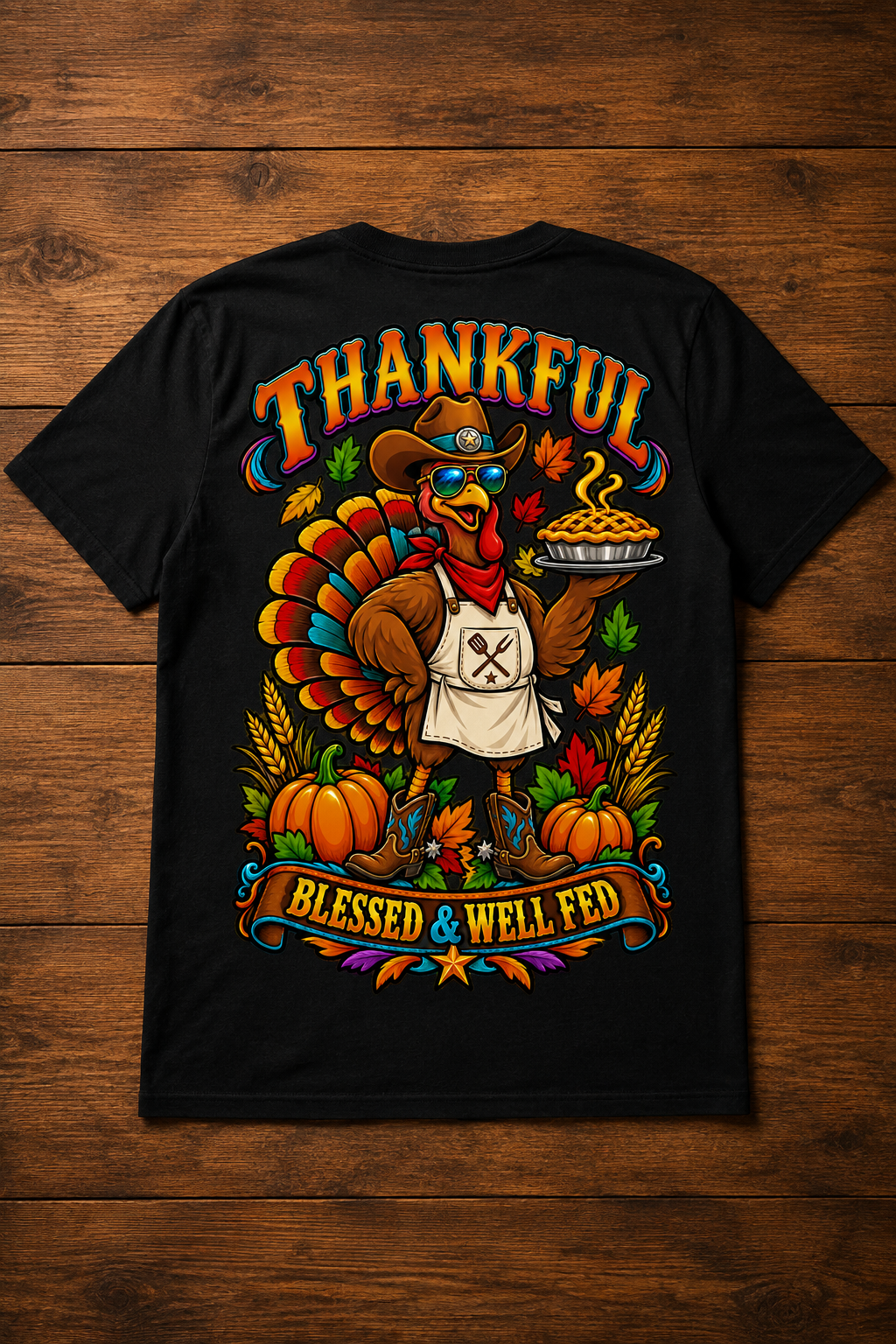 Thankful, Blessed & Well Fed Western Turkey T-Shirt